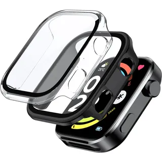 Fitudoos [2 Stück Harte PC Hülle mit Panzerglas Displayschutz Kompatibel mit Xiaomi Redmi Watch 6/Watch 6 NFC, Hochempfindliche Leichte Anti-Fall Schutzhülle, Rundum Schutzhülle -Schwarz-Transparent