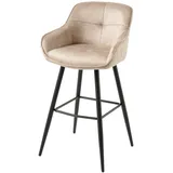 Riess Ambiente Design Barhocker Euphoria Champagner Greige Samt Schwarze Metallbeine mit Lehne, Barstuhl, Küchenstuhl, Tresenstuhl