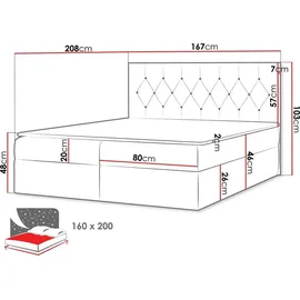 Mirjan24 Boxspringbett Loloz, Doppelbett mit Bettkasten und Matratze, Ehebett (Farbe: Mikrofaza 0015, Größe: 160x200 cm) - Dunkelgrau