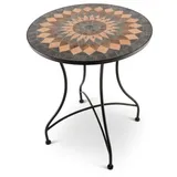 Mosaiktisch 60 cm Ø, mediterraner Garten- & Terrassentisch, 71 cm hoch, Anthrazit-Grün-Orange, Raburg Mayla