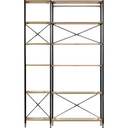 Mehrzweckregal HOME AFFAIRE, beige (natur, schwarz), B:127,5cm H:210cm T:30cm, Metall, MDF, Regale, MDF mit Akazie-Dekor
