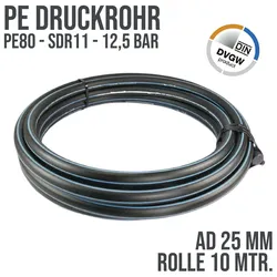 25 x 2,3 mm PE PP Rohr HD Druckrohr Trink Brauch Wasser PE 80 DVGW SDR 11 PN 12,...