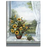 ARTland Wandbild »Sonnenblumen am Fenster«, Arrangements, (1 St.), als Leinwandbild, Poster, Wandaufkleber in verschied. Größen, blau