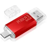 POHOVE USB Stick 64gb, Mini USB C Speicherstick 64gb 2-in-1 Type C USB 2.0 Pen Drive 64 GB Für Samsung, Huawei, Xiaomi, Oneplus Android Handy, PC, Laptop, Tablet (Rot)