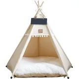 Hunde & Katze Teepee Tragbares Haustier Tipee Zelte mit Kissen und kleiner Tafel 28 Zoll großes Waschkreis Hundehaus Welpe süßes Bett für Haustiere unter 15 kg, Hund Tepee Zelt