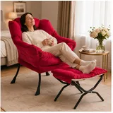 ANYSUN Loungesessel Relaxsessel aus Samt mit Nackenstütze, ergonomisch weich gepolstert (Sessel mit optionalem Fußhocker, Relaxsessel), Kompakter Relaxsessel 75 x 80 x 85 cm, wahlweise mit Fußhocker rot