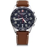 Victorinox Herren Armbanduhr Fieldforce Chrono Ø 42 mm, Swiss Made, Analog Quarz, Wasserdicht bis 100 m, Saphirglas, Leder-Armband, Blau/Braun