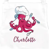 SpecialMe personalisierte Kinderschürze mit Namen Octopus Küchenschürze lustig Kochschürze/Backschürze Kinder weiß 6-10 Jahre - 6-10 Jahre