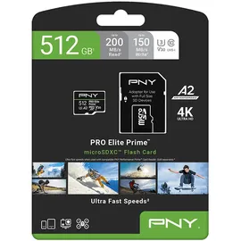 PNY Pro Elite Prime 512 GB, microSDXC UHS-I U3, A2, Class 10