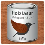 Berico Holzlasur - Mahagoni - 3 Liter Lasur - Wetterfeste Holzschutzlasur für Innen und Außen - Holzschutz, Wetterschutz und UV-Schutz