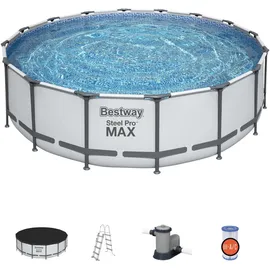 BESTWAY Steel Pro Max Frame Pool Set 488 x 122 cm lichtgrau inkl. Filterpumpe + Zubehör