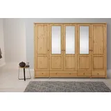 Kleiderschrank HOME AFFAIRE "Tessin", beige (natur), B:245cm H:191cm T:59cm, Massivholz, Schränke, Breite 245 cm, Kiefer massiv, mit Spiegel