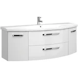 Lomadox - Badezimmer 140cm Waschtisch Hochglanz Weiß Fes-4010-66 Mit Keramik Waschbecken - B/h/t: 144/54/50cm