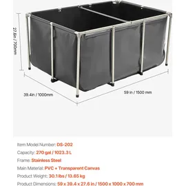 Vevor Fischteich 1023,3 l schwarz