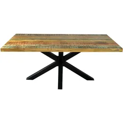 Möbelliebling Esstisch 200 x 100 cm Mango massiv vielfarbig gerade Kanten Spider-Gestell Schwarz LIBRO