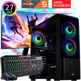 Gaming PC Komplett Set - AMD Ryzen5 5500GT - Radeon Grafik - 512GB M.2 NVMe SSD - 32GB DDR4 - Windows 11 - WLAN - 27" TFT - Tastatur/Maus - Gamer PC