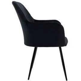 ECD Germany 2er Set Schwarz | Samtbezug, Armlehnen, Metallbeine, ergonomische Esszimmer- & Küchenstühle