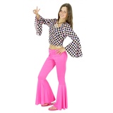 Foxxeo 60er 70er Jahre Hippie Kostüm für Damen pinke Schlaghose und bunte Retro Bluse Karneval Fasching Kostüm Party Größe M