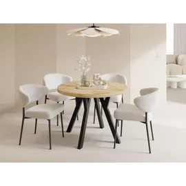 WFL GROUP Esstisch Rund Groß XXL Ausziehbar im Loft-Stil – 100 bis 300 cm – Extra Lang Ausziehtisch mit Schwarzen Holzbeinen, Industrieller Tisch für 5... - Braun