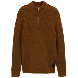 TOM TAILOR DENIM Herren Troyer Strickpullover, braun, Uni, Gr. XXL
