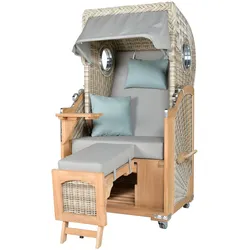 deVries Teak-Strandkorb - 91x129x157cm - hellbraun - Holz / Polyethylen / Schaumstoff