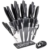 Intirilife 17-teiliges Set Küchenmesser Schwarz, Metall, 11.5x23.5x36 cm, Kochen, Küchenmesser, Messerblöcke