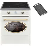 GURARI Induktions-Standherd 60 cm, Induktion, Retro, in Creme, Range Coocker GCH E 612 CR r+Grillplatte, mit 1-fach-Teleskopauszug beige