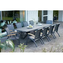 HARTMAN Sondermodell Xanadu / Da Vinci Garten-Essgruppe, xerix/anthrazit, Alu/Glaskeramik, 10 Diningsessel, 220/280x100cm
