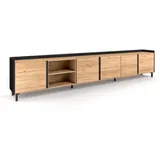 SKRAUT HOME Lowboard 309x61x35 cm Eiche Schwarz Holzwerkstoff