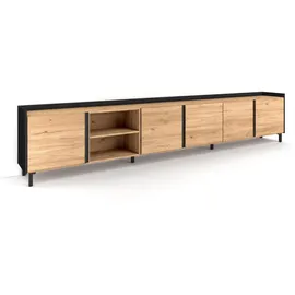 SKRAUT HOME Lowboard 309x61x35 cm Eiche Schwarz Holzwerkstoff