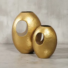 KADIMA DESIGN Deko Vase 2er Set Aluminium mit Tragegriff Blumenvase Modern in Gold | Gr.: onesize