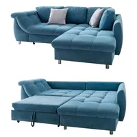 Ecksofa Schlafcouch Polsterecke L-Garnitur Wohnlandschaft Ottomane rechts Blau - Blau