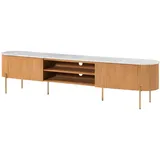 MASSIVMOEBEL24.DE Barcelona TV-Board 220x36x51 Natur Lackiert/Marmor Weiß Metall/Massivholz