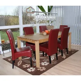 MCW 6er-Set Esszimmerstuhl Küchenstuhl Stuhl Crotone, LEDER ~ rot, dunkle Beine