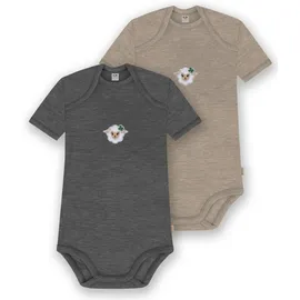 normani Outdoor Sports 2er Set Baby Merino Body Kurzarm Tauranga in Anthrazit/Beige | Gr.: 56