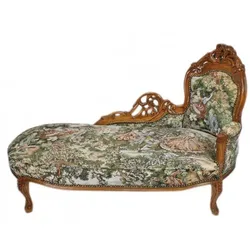 Casa Padrino Barock Chaiselongue Gobelin Muster / Braun - Antik Stil Möbel Lounge Liege Recamiere