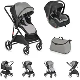 Moni Kombikinderwagen 3 in 1 Marbella Babywanne, Sportsitz, Autositz, Mückennetz grau