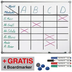 AKTION: MAUL Whiteboard 2000 MAULpro 60,0 x 45,0 cm weiß spezialbeschichteter Stahl + GRATIS 4 Boardmarker farbsortiert und 4 Kugelmagnete blau