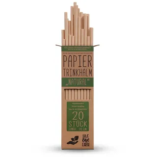 BestLivings Nachhaltige Papierstrohhalme 20 Trinkhalme aus Kraftpapier "Natural" 20cm - Papiertrinkhalme 100% Biologisch abbaubar, Stabil und Bruchfest