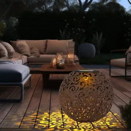 ETC Shop Solarleuchte rost Solarlampe für Außen Kugel Solar Garten Deko Erdspieß, mit orientalischem Lichteffekt, Metall, 1x LED warmweiß, DxH 18x52,5 cm