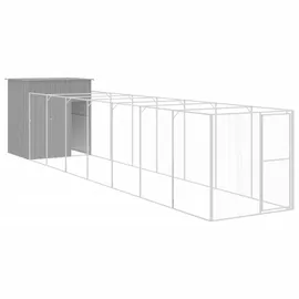 vidaXL Hundehütte mit Auslauf 165 x 863 x 181 cm Stahl Hellgrau
