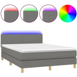 vidaXL Boxspringbett mit Matratze & LED Dunkelgrau 140x200 cm Stoff