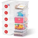 Iris Ohyama Vielseitige Aufbewahrungsboxen, 5L, 10er-Set, Transparent, Deckel leicht schließbar, Stapelbar, Für Schrank, Regale, Klassenzimmer, Organisation, Spielzeug, Kunstbedarf, Schuhe, CNL-5