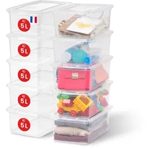 Iris Ohyama Vielseitige Aufbewahrungsboxen, 5L, 10er-Set, Transparent, Deckel leicht schließbar, Stapelbar, Für Schrank, Regale, Klassenzimmer, Organisation, Spielzeug, Kunstbedarf, Schuhe, CNL-5