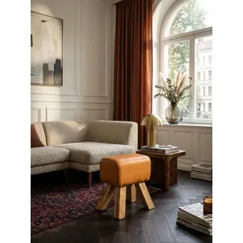 KADIMA DESIGN Retro Turnhocker Echtleder und Holz 40 x 30 x 47 cm Braun