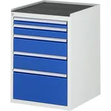 RAU Schubladenschrank Serie 7000, HxBxT 825 x 580 x 650 mm, 5 x 90%-Auszug-Schubladen 1 x 60, 1 x 90, 2 x 150, 1 x 270 mm, Arbeitsplatte Metall