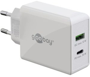 Goobay USB-Ladegerät 61674, 30W, 3A, weiß, 1x USB C, 1x USB A, 2 Port