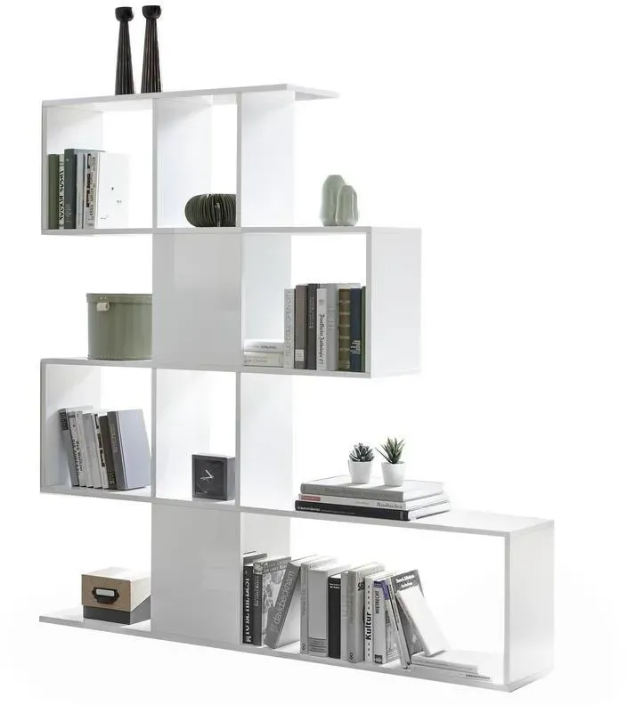 Designer-Bücherregal und Trennwand glänzend weiß lackiert H147 cm COMO