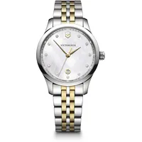 Victorinox Damen-Uhr Alliance Small, Damen-Armbanduhr, analog, Quarz, Gehäuse-Ø 35 mm, Edelstahl Armband 17 mm, 92 g, Weiß/Silber/Gold