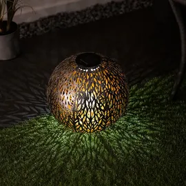 GLOBO Solar Kugelleuchte Außen Solarkugelleuchte Garten, Dekor Stanzungen, antik-silber gold, LED AKKU, DxH 27 x 38 cm, 2er Set